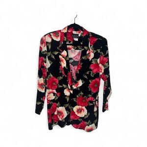 Carol Anderson Vintage 80s Floral Blazer with Red and White Flowers